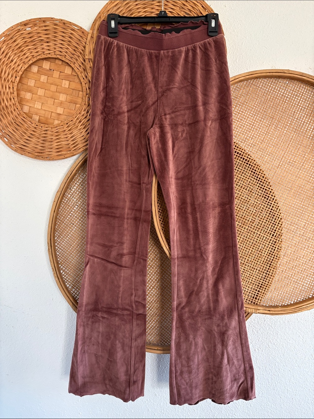 Urban Outfitters Velour Wide-Leg Pants - Mauve Pink